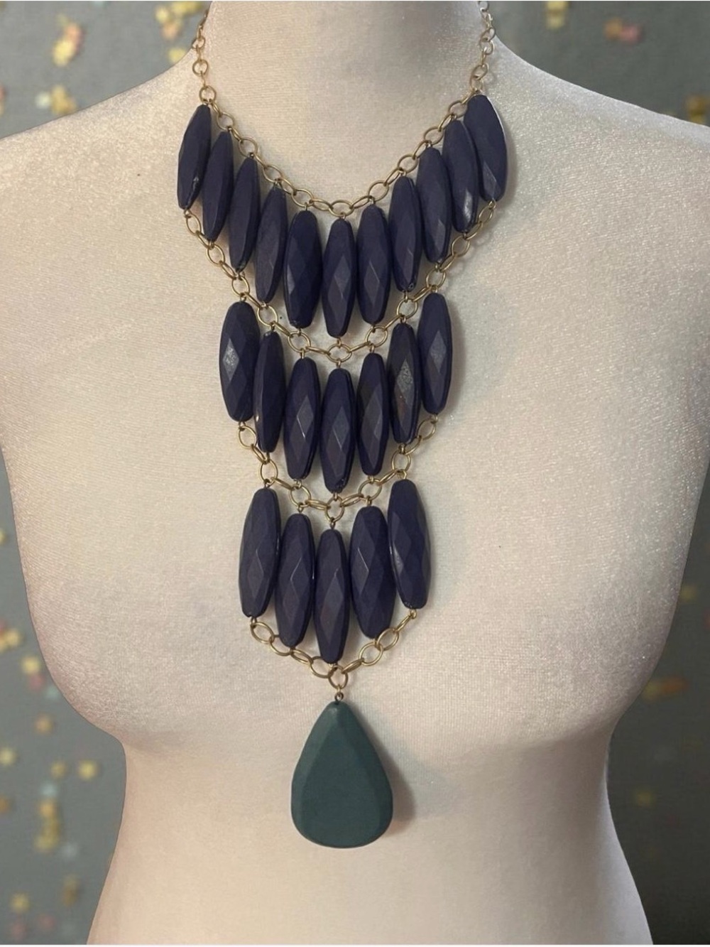 Boho Elegant Navy and Teal Statement Necklace
